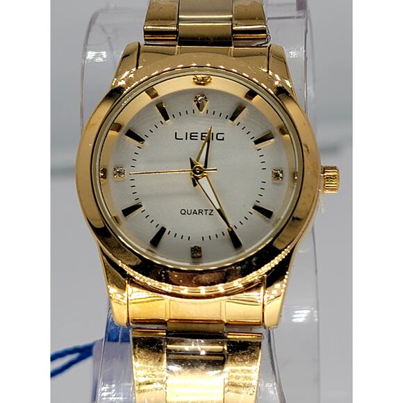 Sleek LieBig Gold-Tone Women's Quartz Watch with Minimalist Dial Design